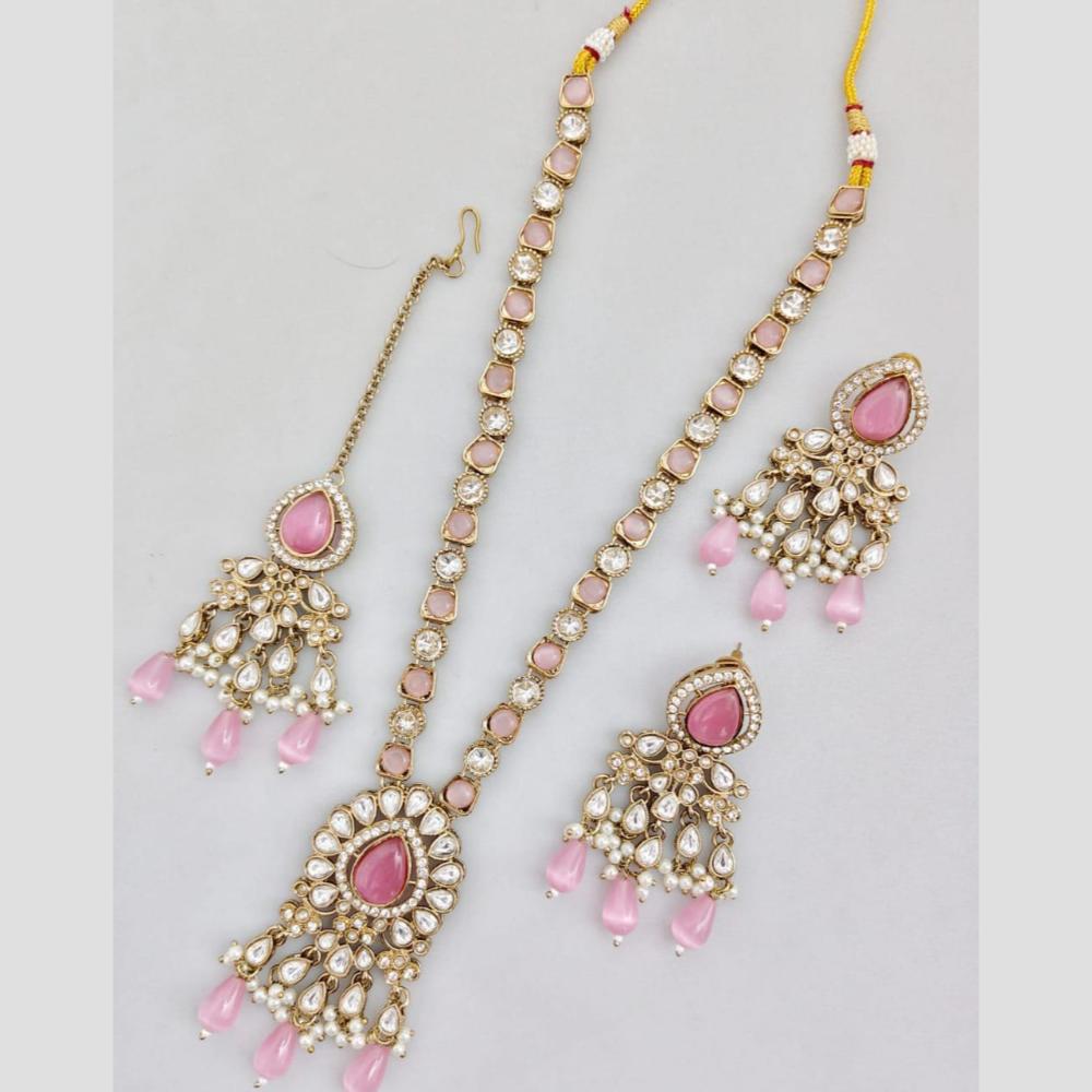 Rani Sati Jewels Gold Plated Pota Stone And Pearl Long Necklace Set