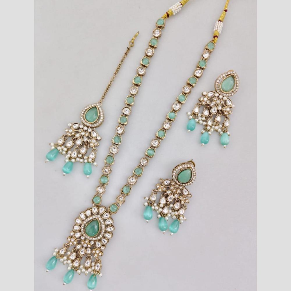 Rani Sati Jewels Gold Plated Pota Stone And Pearl Long Necklace Set