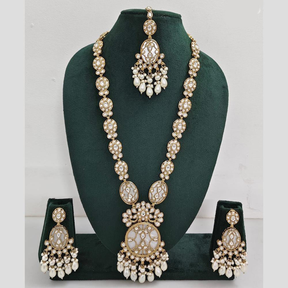 Rani Sati Jewels Gold Plated Pota Stone And Pearl Long Necklace Set