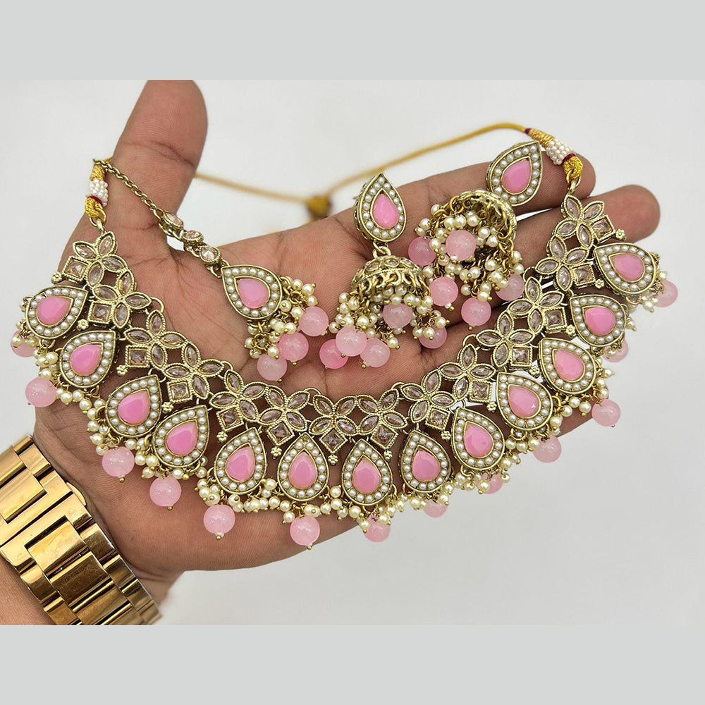 Shree Chamunda Jewellers Gold Plated Crystal Stone And Beads Necklace Set