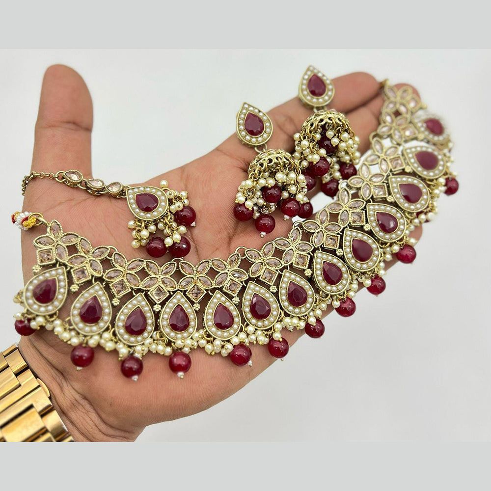 Shree Chamunda Jewellers Gold Plated Crystal Stone And Beads Necklace Set