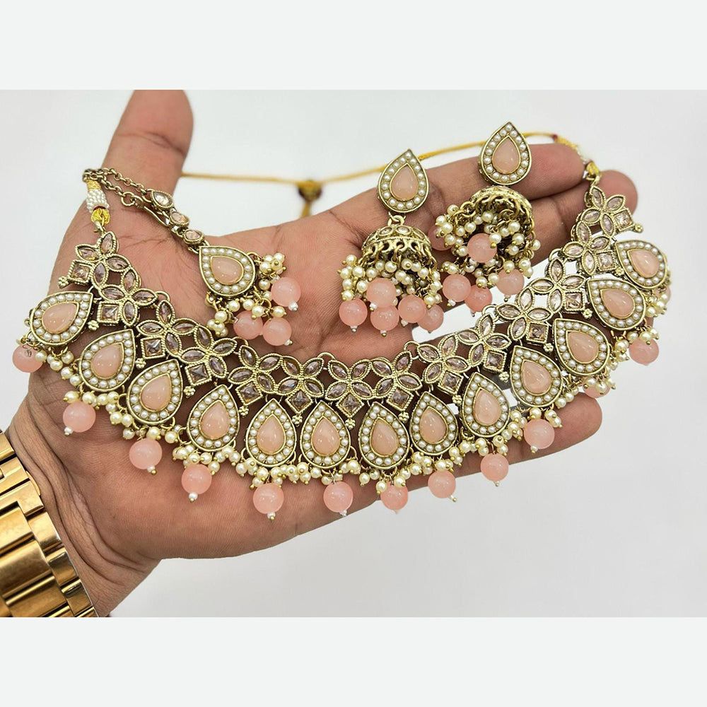 Shree Chamunda Jewellers Gold Plated Crystal Stone And Beads Necklace Set