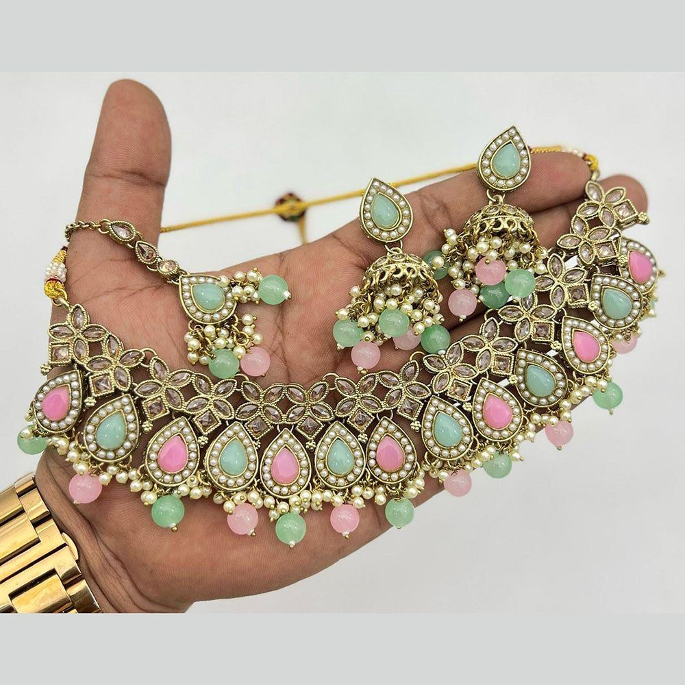 Shree Chamunda Jewellers Gold Plated Crystal Stone And Beads Necklace Set