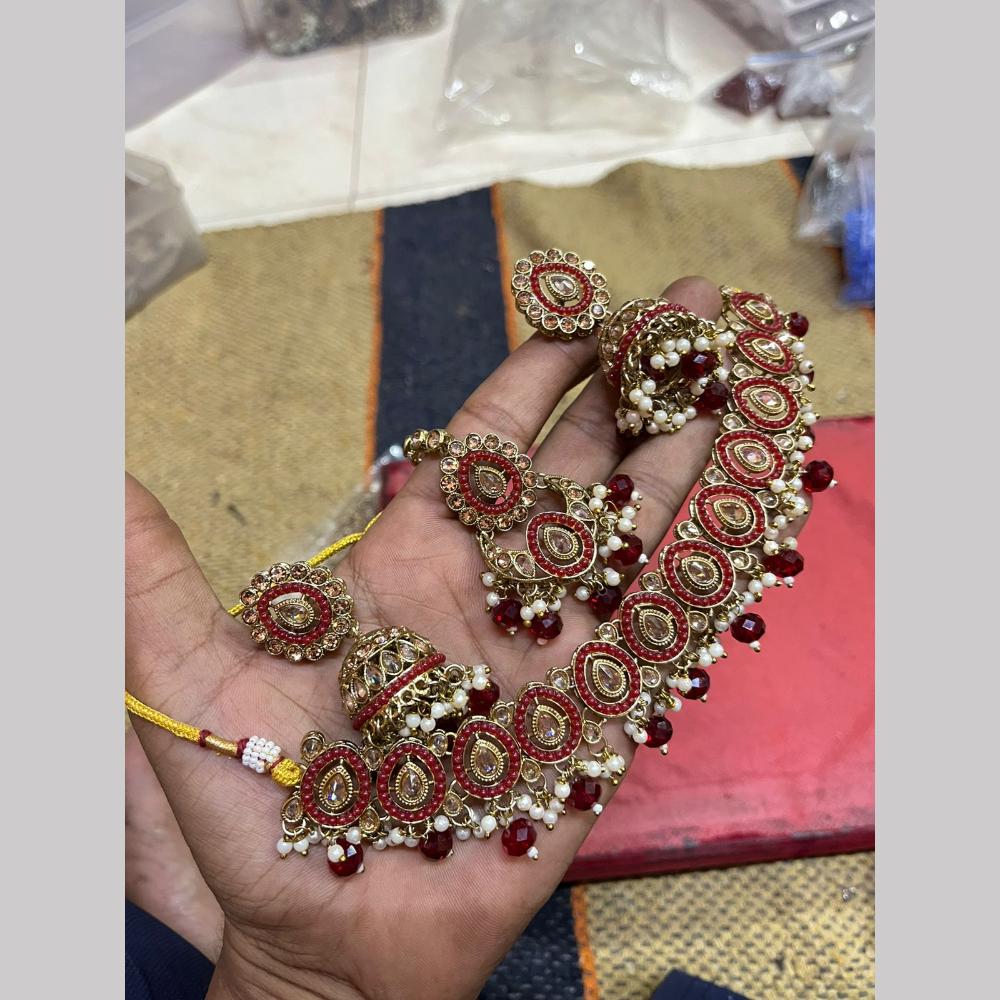 Shree Chamunda Jewellers Gold Plated Crystal Stone Beads And Pearls Necklace Set