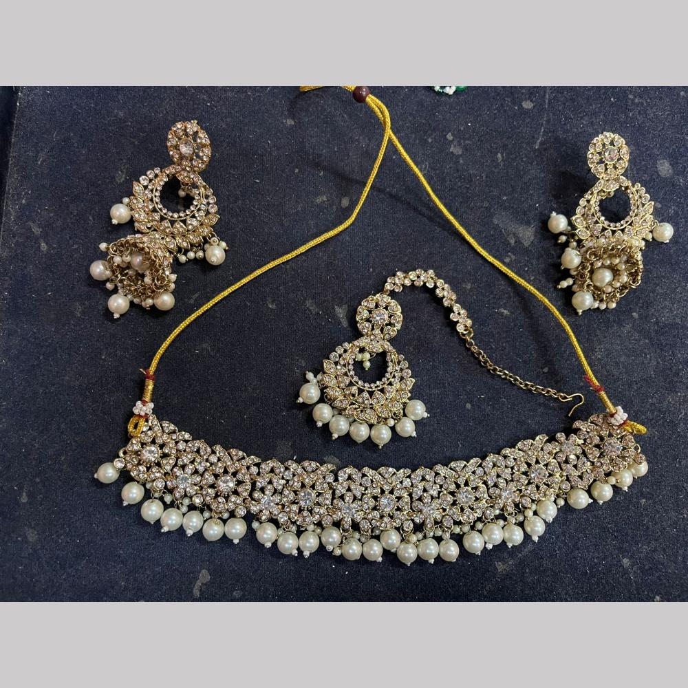 Shree Chamunda Jewellers Gold Plated Crystal Stone Beads And Pearls Necklace Set