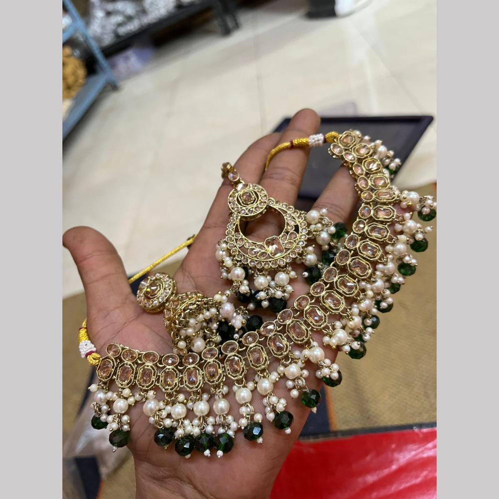 Shree Chamunda Jewellers Gold Plated Crystal Stone Beads And Pearls Necklace Set