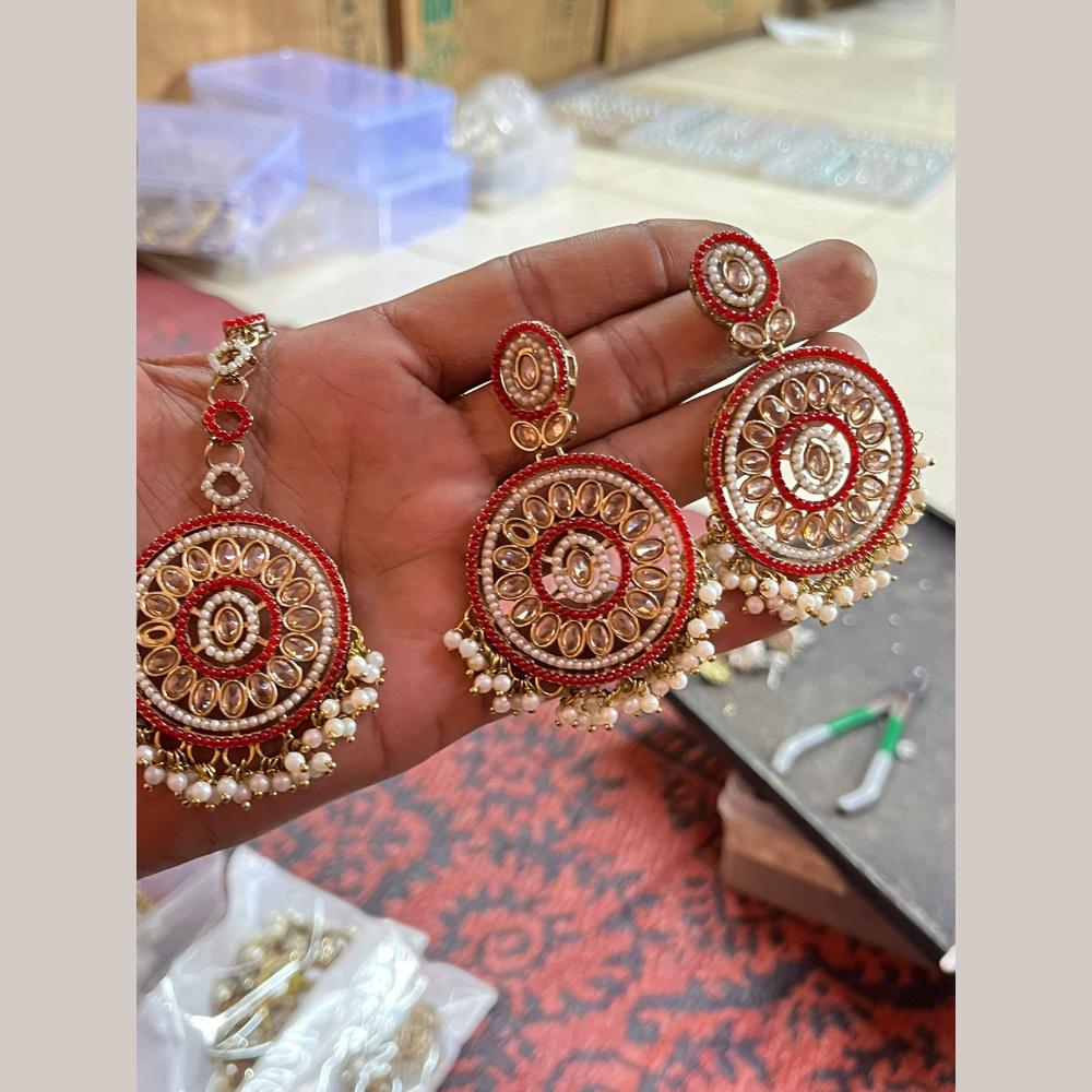 Shree Chamunda Jewellers Gold Plated Crystal Stone Dangler Earrings With Maangtikka