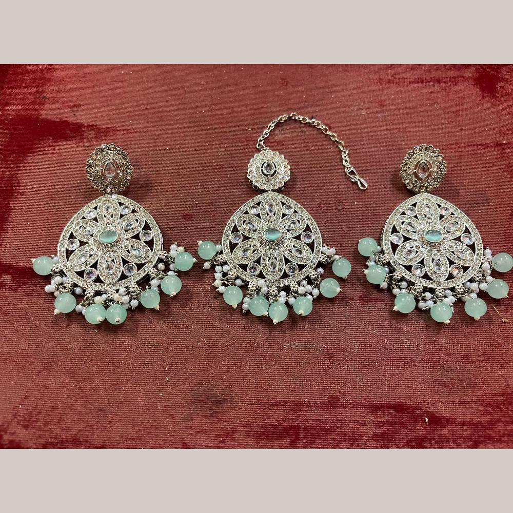 Shree Chamunda Jewellers Silver Plated Crystal Stone Dangler Earrings With Maangtikka