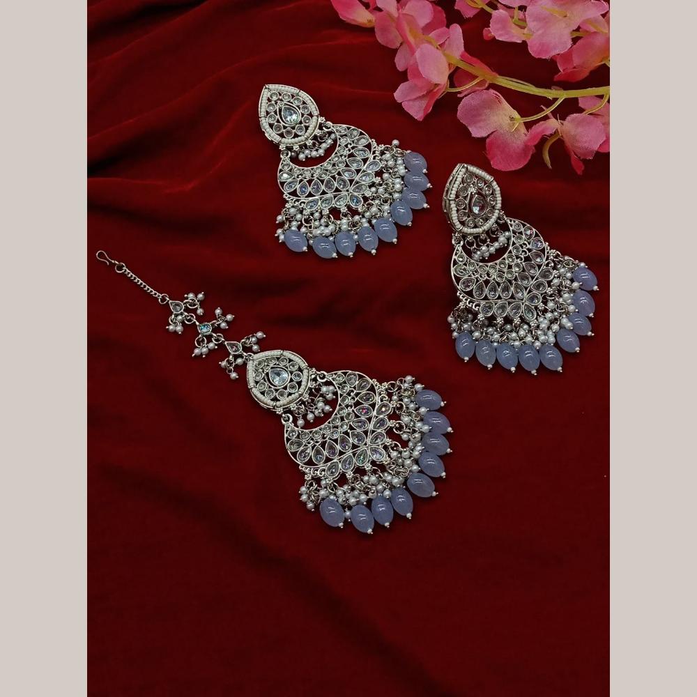 Shree Chamunda Jewellers Silver Plated Crystal Stone Dangler Earrings With Maangtikka
