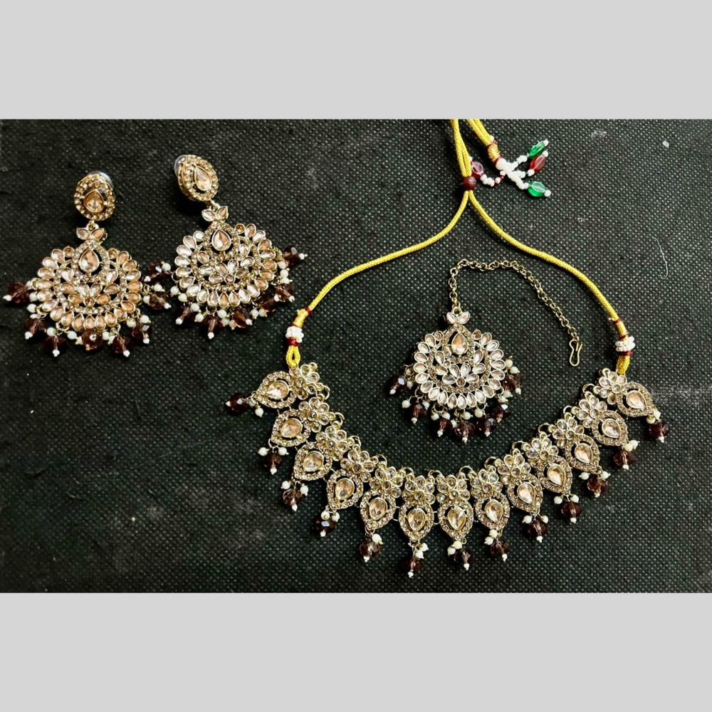 Shree Chamunda Jewellers Gold Plated Crystal Stone And Beads Necklace Set