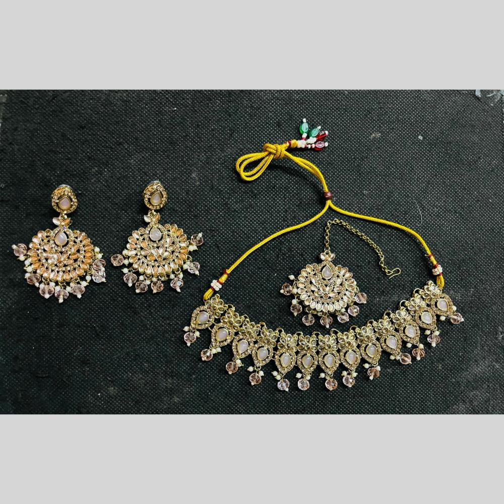 Shree Chamunda Jewellers Gold Plated Crystal Stone And Beads Necklace Set