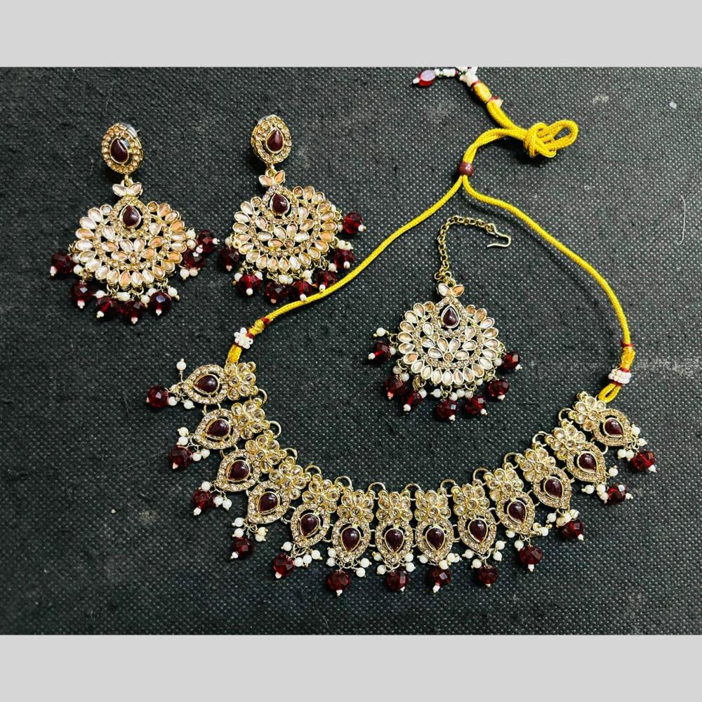 Shree Chamunda Jewellers Gold Plated Crystal Stone And Beads Necklace Set