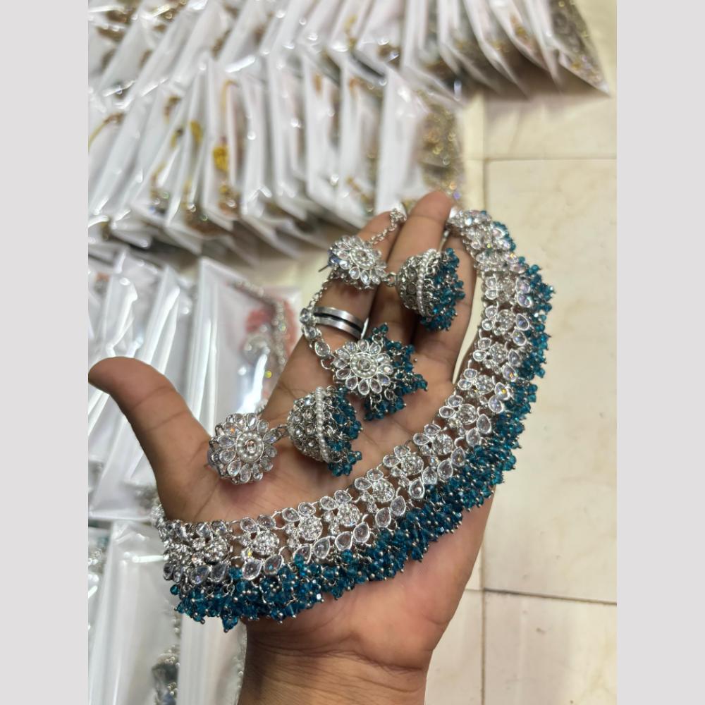 Shree Chamunda Jewellers Graceful Rhodium Plated Crystal And Pearl Necklace Set
