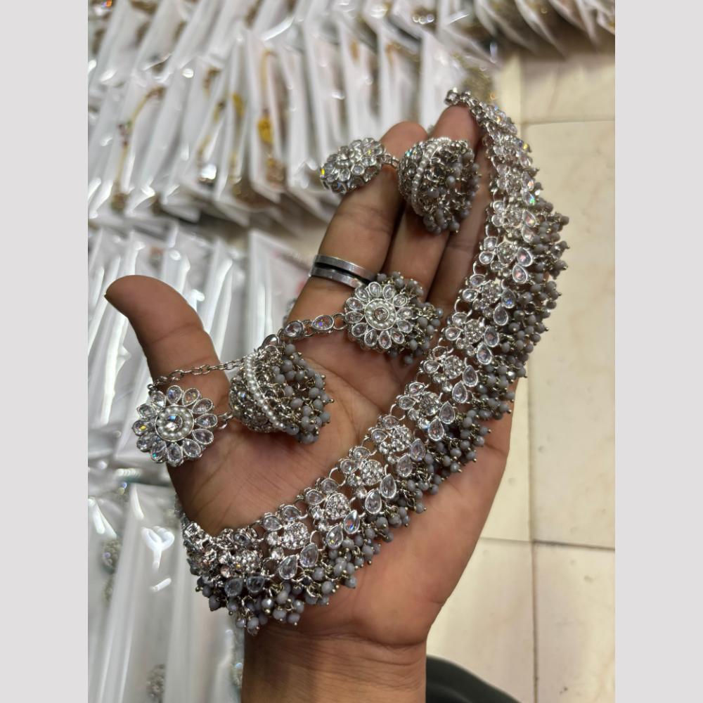Shree Chamunda Jewellers Graceful Rhodium Plated Crystal And Pearl Necklace Set