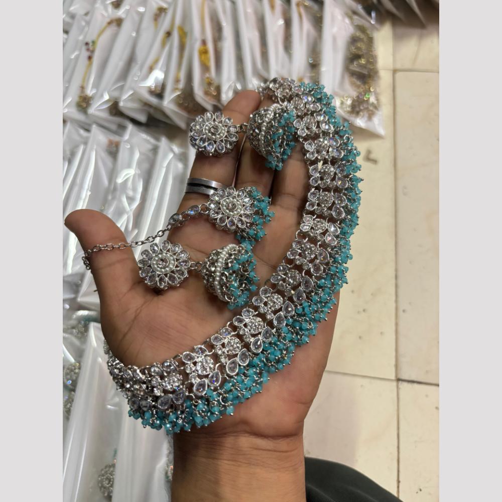 Shree Chamunda Jewellers Graceful Rhodium Plated Crystal And Pearl Necklace Set