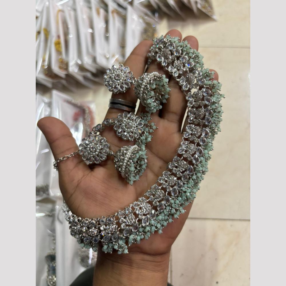 Shree Chamunda Jewellers Graceful Rhodium Plated Crystal And Pearl Necklace Set