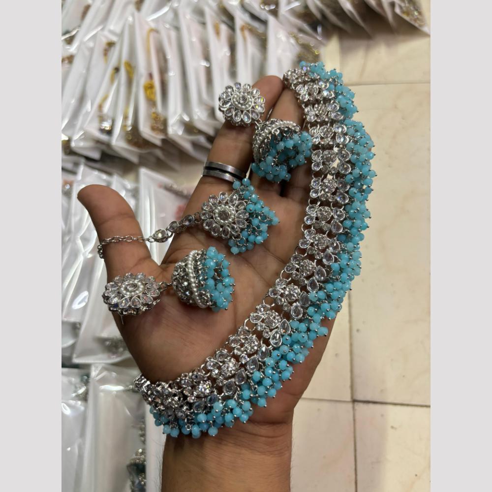 Shree Chamunda Jewellers Graceful Rhodium Plated Crystal And Pearl Necklace Set