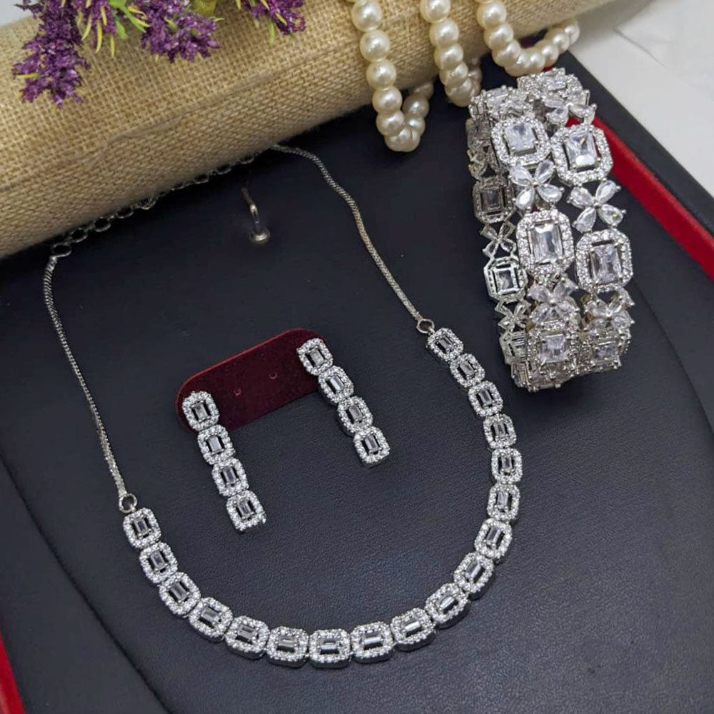 Aamrapali Silver Plated American Diamond Combo Set