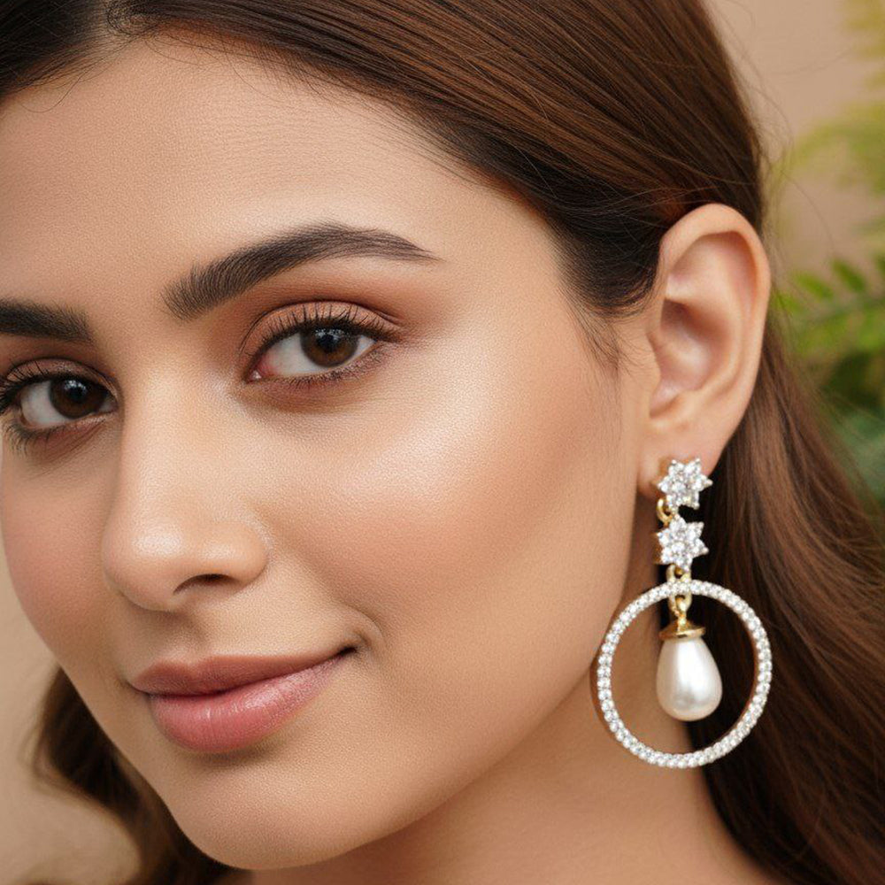 Aamrapali Lightweight Austrian Stone And Pearl Dangler Earrings