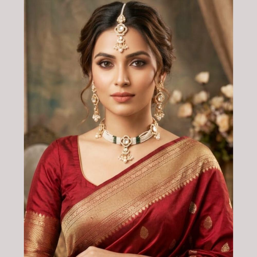 Aamrapali Luxurious Polki Kundan And Pearl Choker Necklace Set