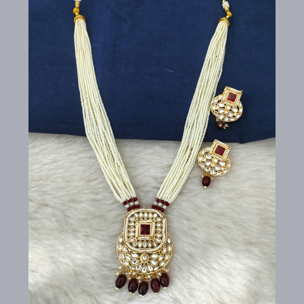Marudhar Creation Gold Plated Kundan And Pearl Long Necklace Set