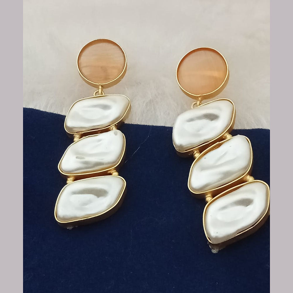 Marudhar Creations Gold Plated Matte Finish Mother Of Pearl Dangler Earrings