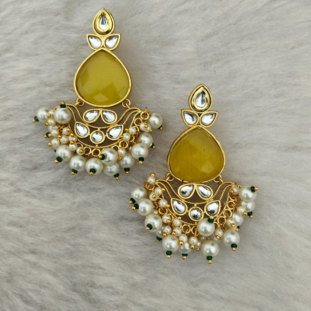 Marudhar Creations Gold Plated Matte Finish Kundan And Pearl Dangler Earrings