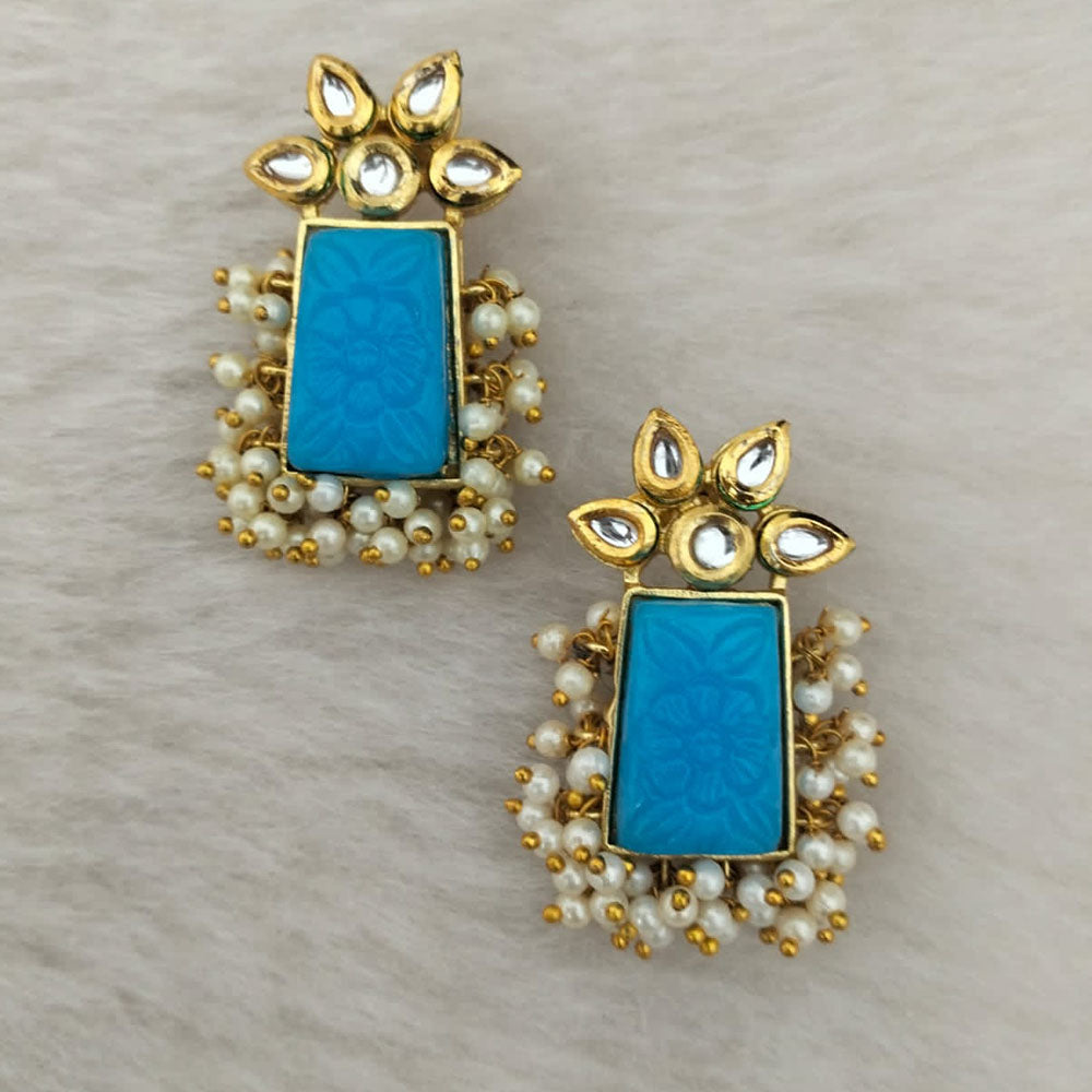 Marudhar Creations Gold Plated Matte Finish Kundan And Pearl Stud Earrings
