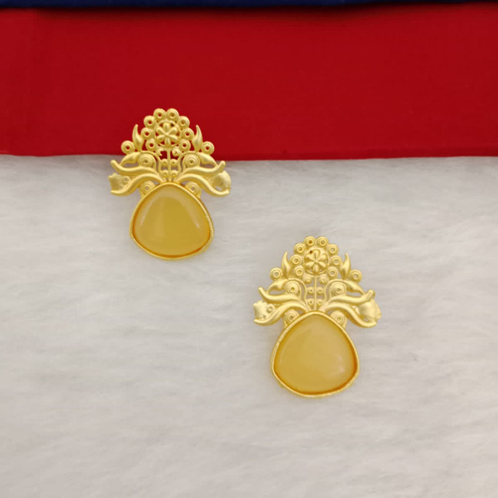 Marudhar Creations Gold Plated Matte Finish Pota Stone Stud Earrings