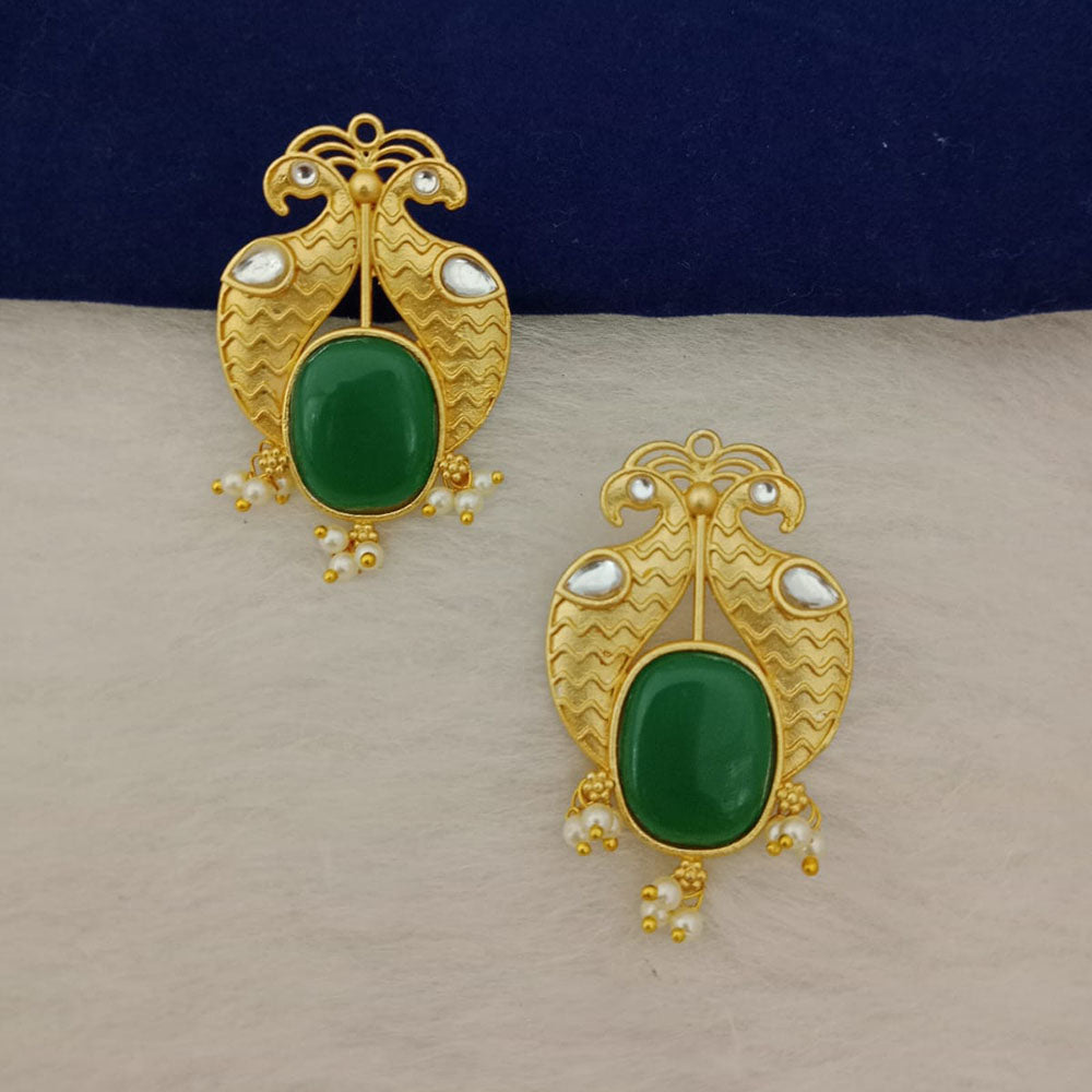 Marudhar Creations Gold Plated Matte Finish Pota Stone Stud Earrings
