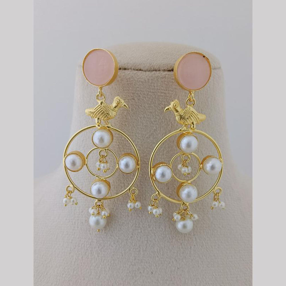 Marudhar Creations Gold Plated Matte Finish Pota Stone And Pearls Dangler Earrings
