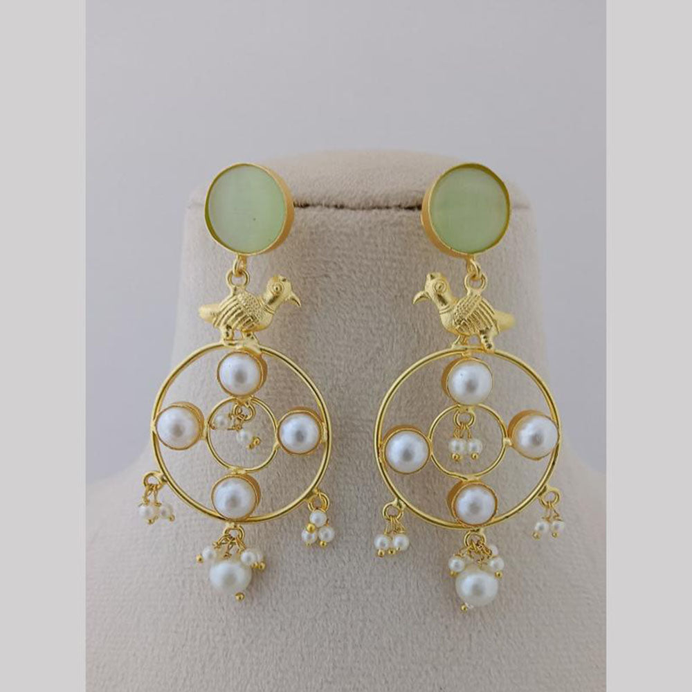 Marudhar Creations Gold Plated Matte Finish Pota Stone And Pearls Dangler Earrings