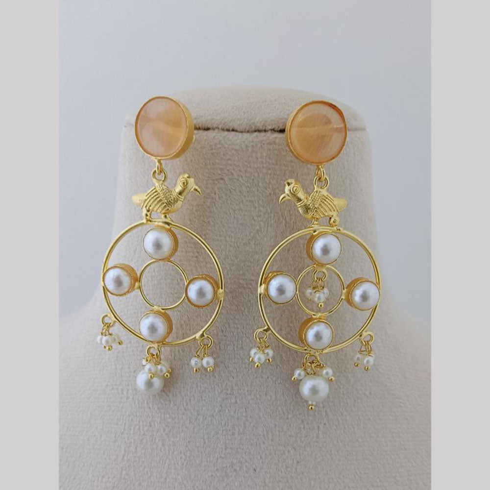 Marudhar Creations Gold Plated Matte Finish Pota Stone And Pearls Dangler Earrings
