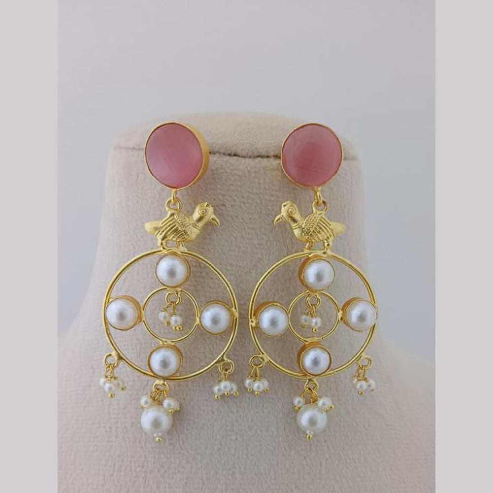 Marudhar Creations Gold Plated Matte Finish Pota Stone And Pearls Dangler Earrings