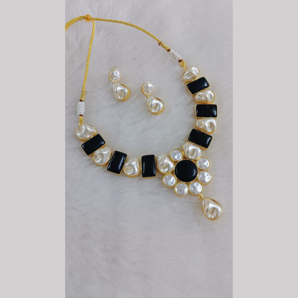 Marudhar Creations Gold Plated Matte Finish Pota Stone And Mother Of Pearls Necklace Set