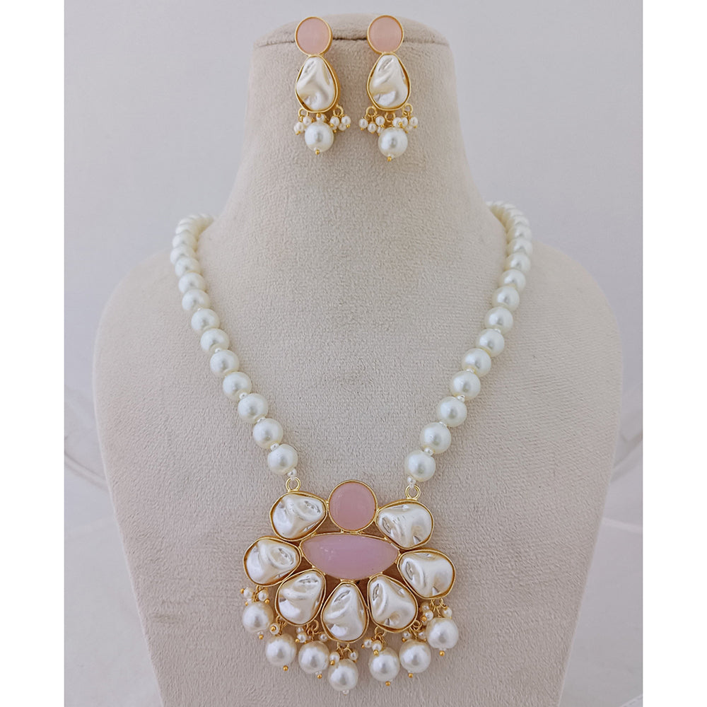 Marudhar Creations Heritage Matte Finish Pota Stone And Mother Of Pearls Necklace Set