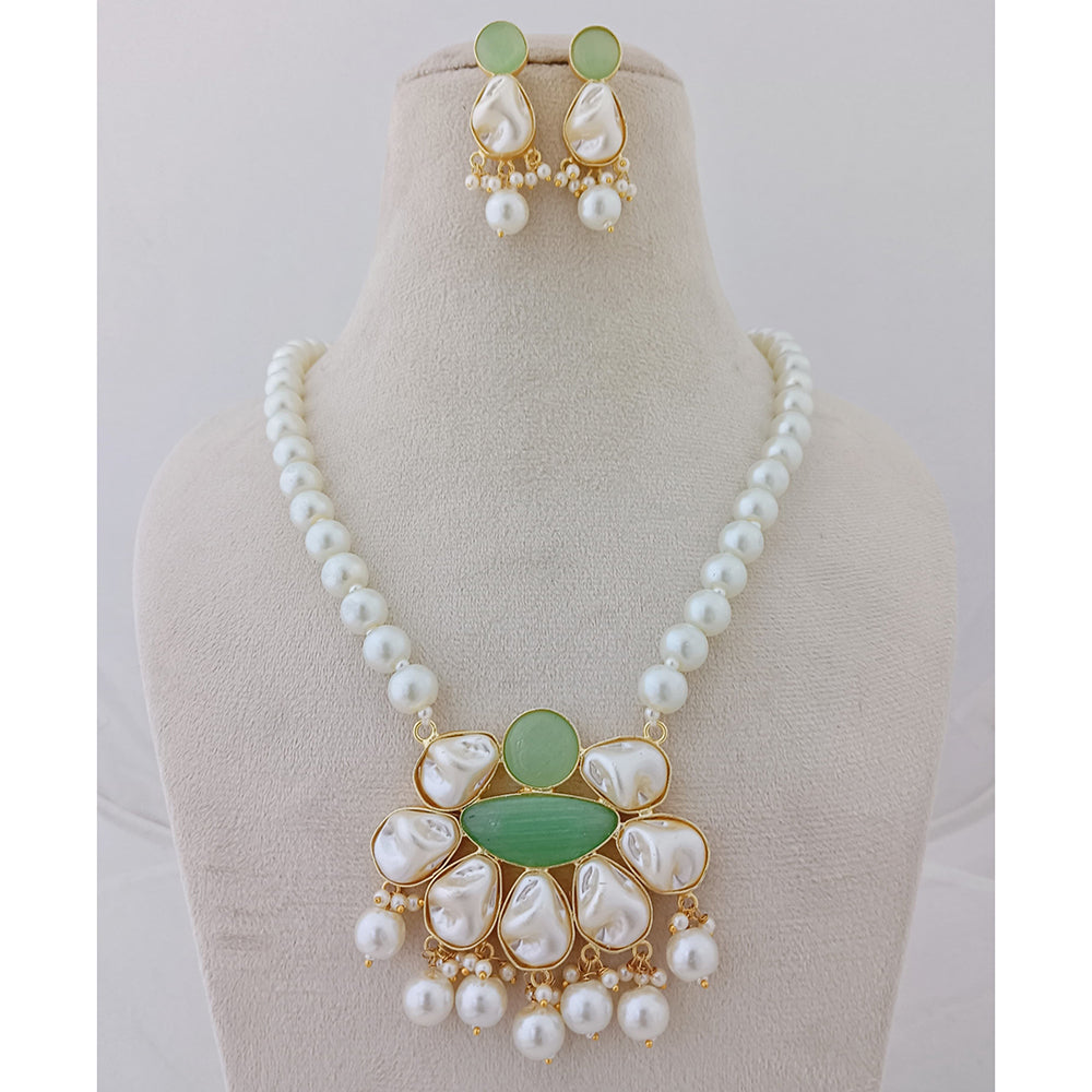 Marudhar Creations Heritage Matte Finish Pota Stone And Mother Of Pearls Necklace Set