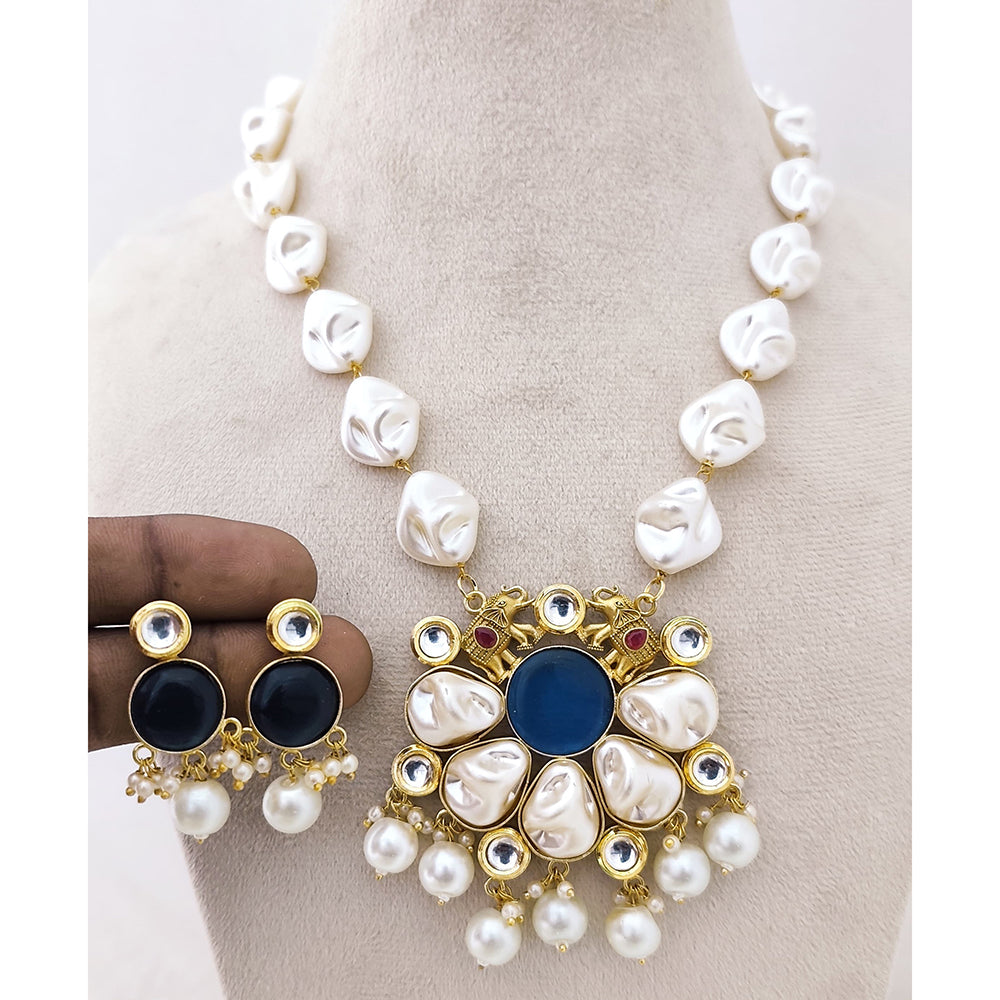 Marudhar Creations Heritage Matte Finish Pota Stone And Mother Of Pearls Necklace Set