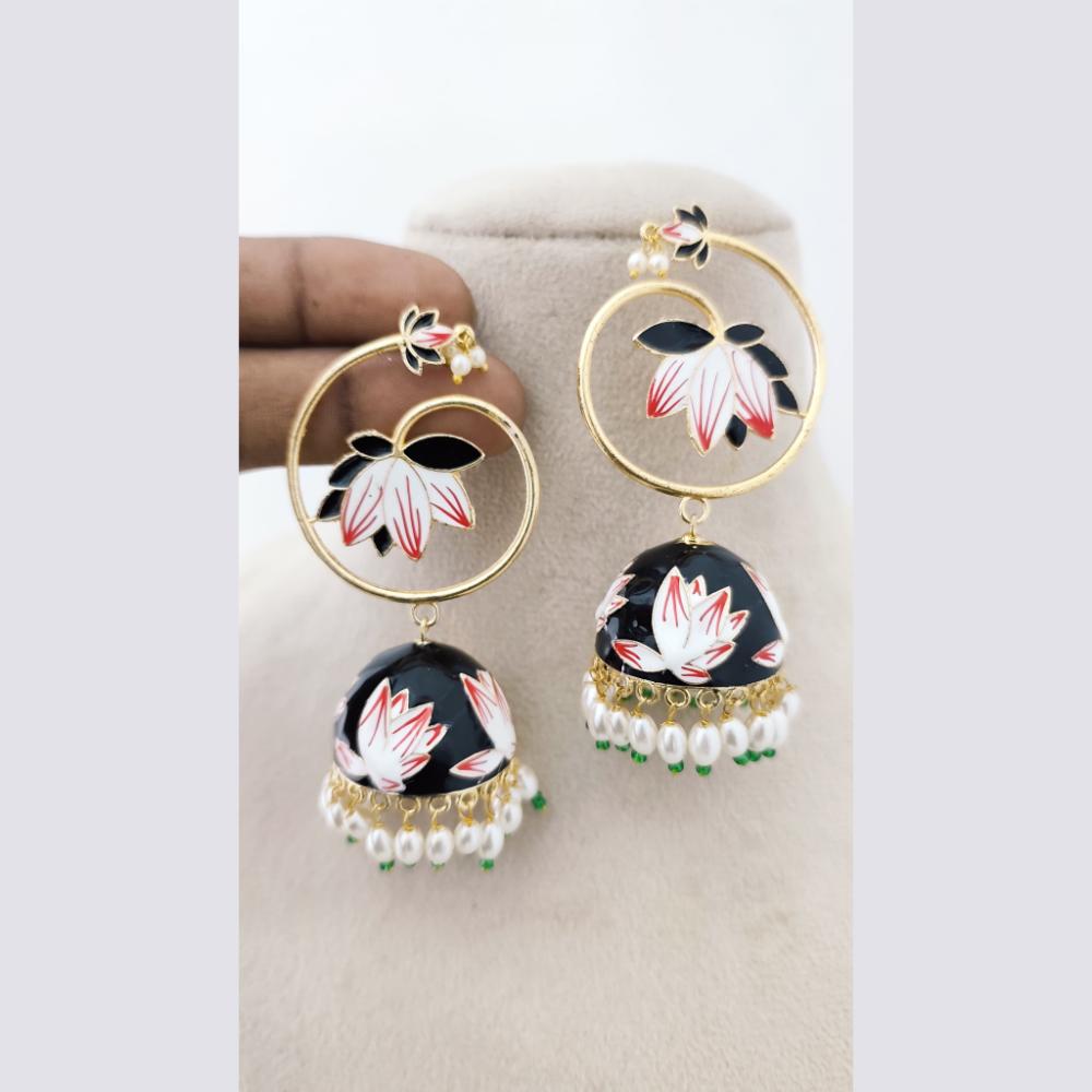 Marudhar Creations Royal Gold Matte Finish Pearl Meenakari Jhumki Earrings