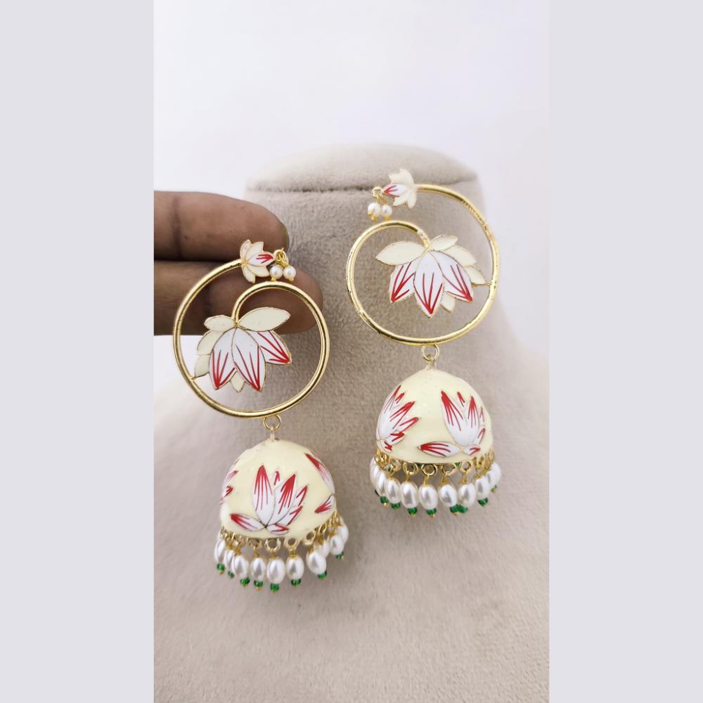 Marudhar Creations Royal Gold Matte Finish Pearl Meenakari Jhumki Earrings