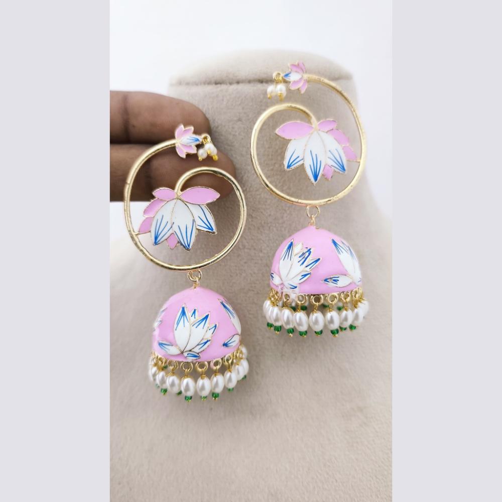 Marudhar Creations Royal Gold Matte Finish Pearl Meenakari Jhumki Earrings