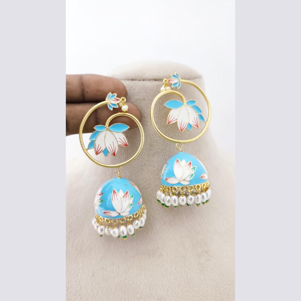 Marudhar Creations Royal Gold Matte Finish Pearl Meenakari Jhumki Earrings