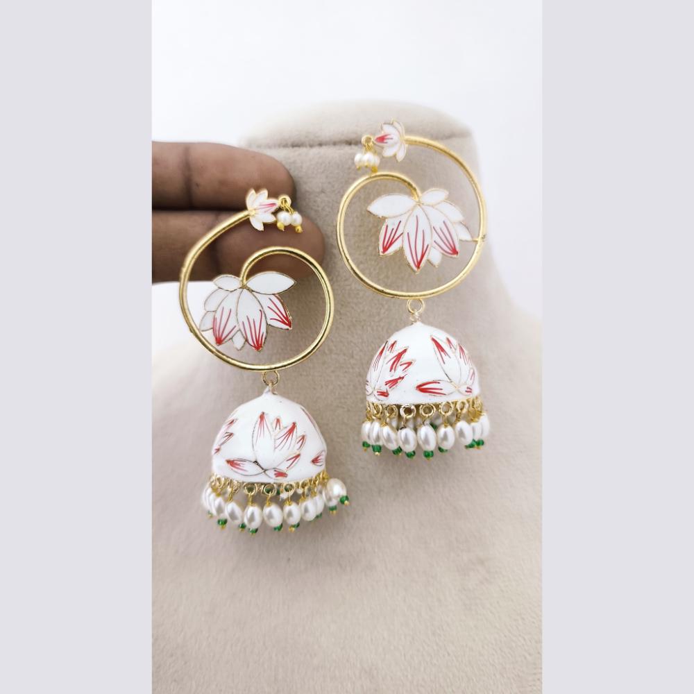 Marudhar Creations Royal Gold Matte Finish Pearl Meenakari Jhumki Earrings