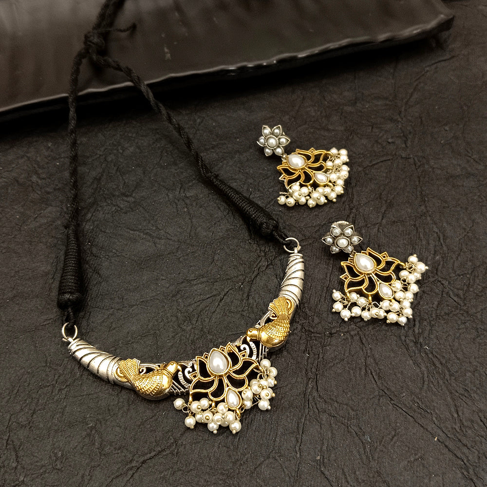 Deep Jewell 2 Tone Kundan Stone Pigeon Pearl Necklace Set