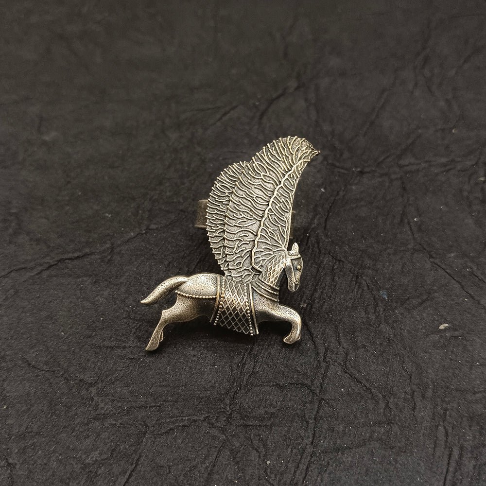 Deep Jewell Oxidised Plated Horse Adjustable Ring