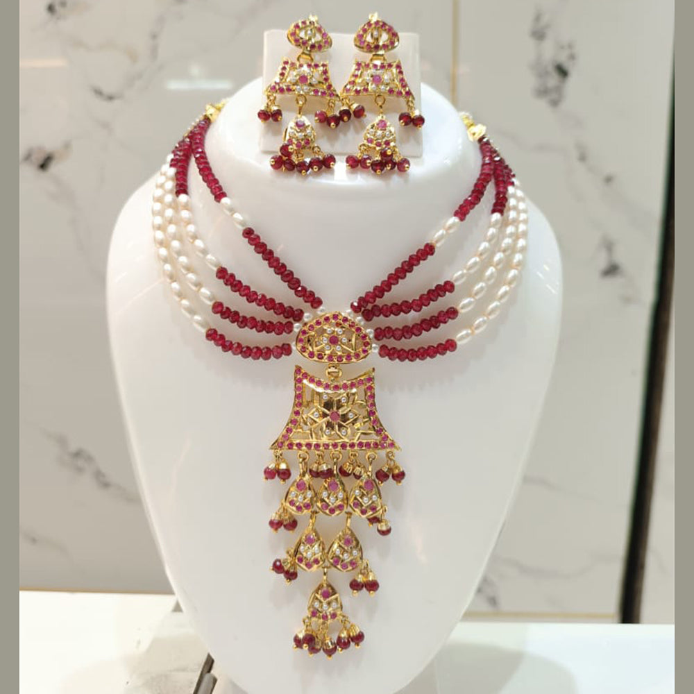 Everlasting Jadau Gold Plated Austrian Stone And Pearl Necklace Set