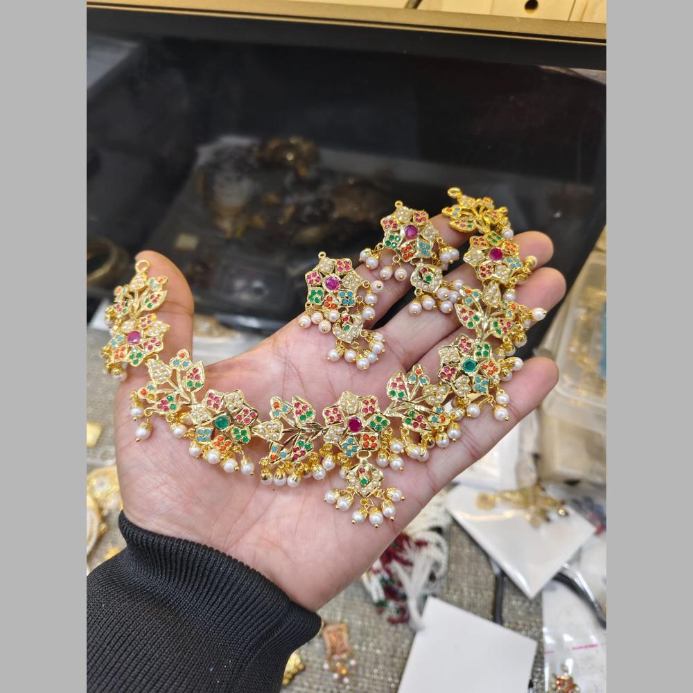 Everlasting Jadau Gold Plated Pota Stone Pearl Necklace Set