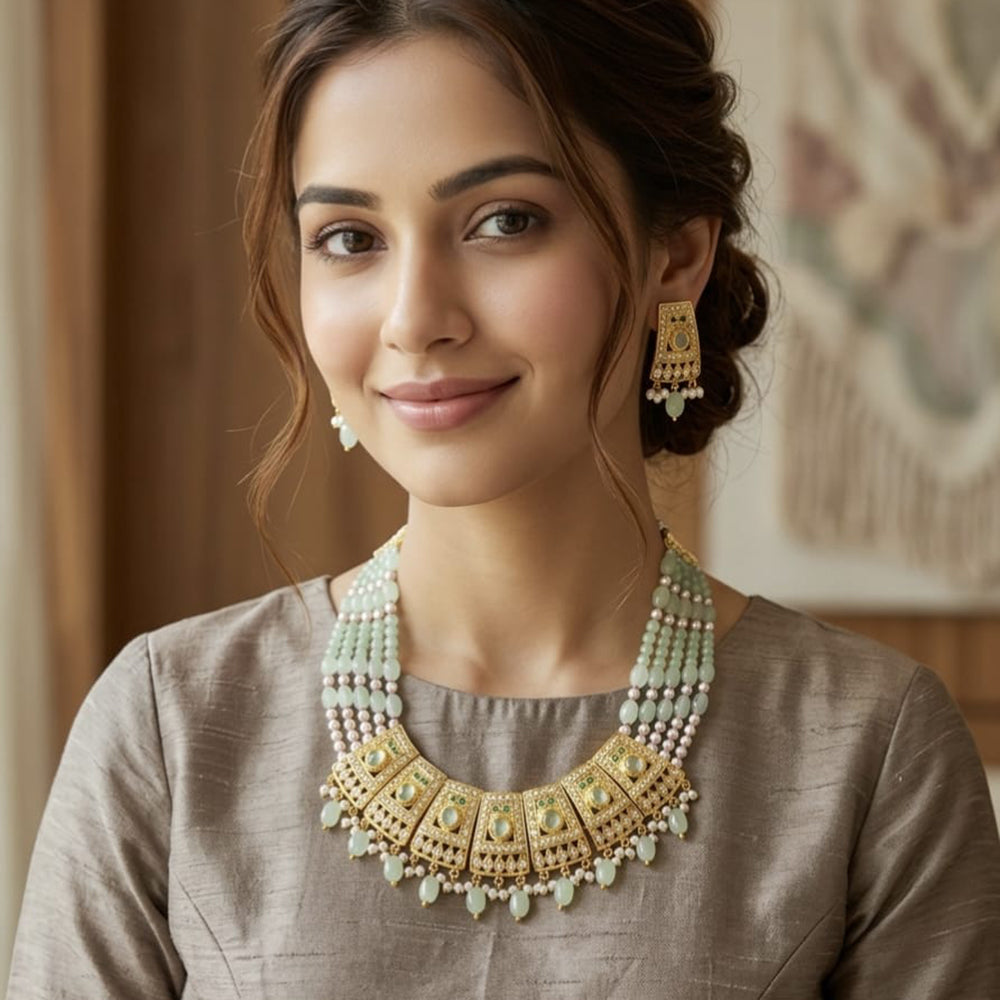 Everlasting Jadau Royal Pota Stone And Beads Jadau Necklace Set
