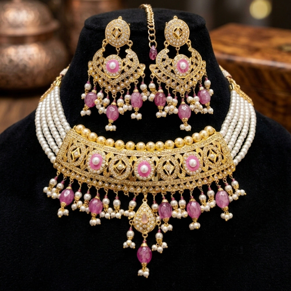 Everlasting Jadau Royal Pota Stone And Pearl Choker Jadau Necklace Set