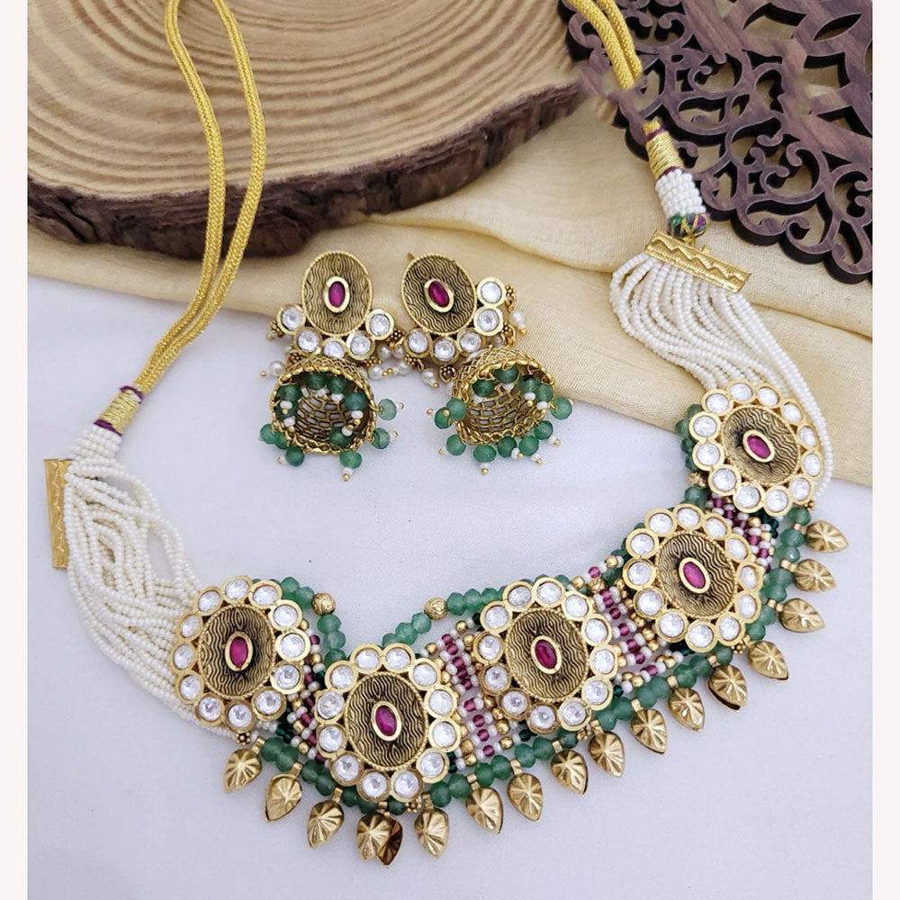 Abhinandan Royal Pota Stone And Pearl Designer Choker Necklace Set